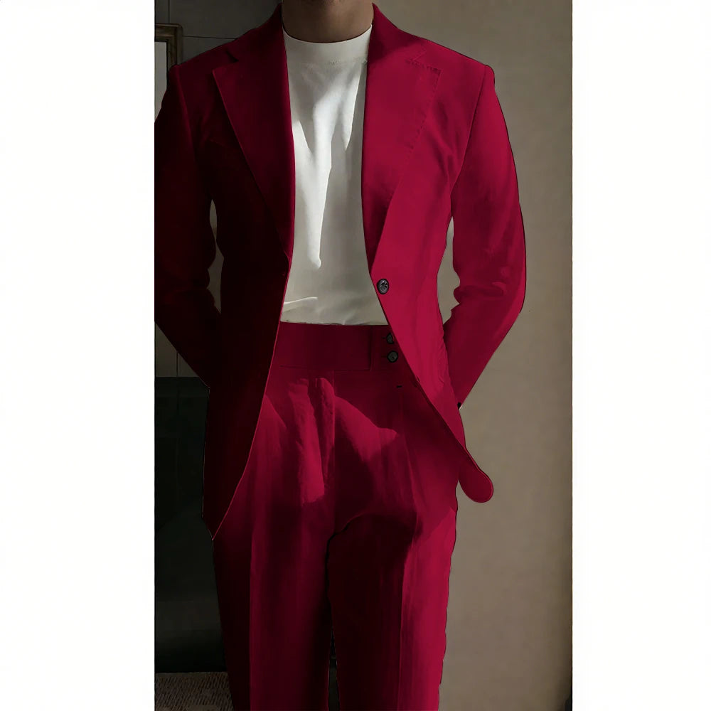 Chic Linen Men Suits 2 Piece Summer Single Breasted Notch Lapel Suit High Quality Wedding Casual Office Party Prom Costume Homme