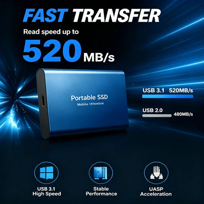 High Efficiency External Hard Disk Mobile Solid State Drive 1TB 2TB TPYE-C Storage Device For Data Backup