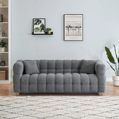 80-Inch Modern Teddy Fleece Sofa, With 2 Cushions 3-Seater  Sofa Suitable for Living Room Bedroom or Apartment Comfortable Deep-Set Leisure Furniture Wide Armrest Design Easy to Assemble