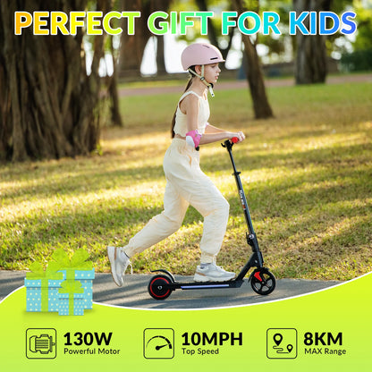 5TH WHEEL Kids Electric Scooter for Ages 8+, Foldable E Scooter with 130W Motor, Up to 10 MPH & 5 Miles Range, 3 Speed Modes, LED Display, Adjustable Height
