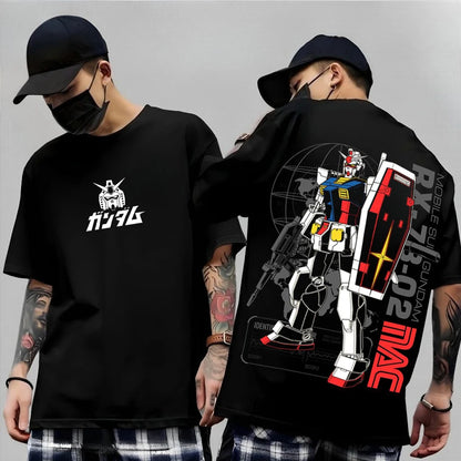 Japanese Anime Mobile Suit RX-78-2 Gundam Summer Short Sleeve Cotton Print T-shirts Men Women Harajuku Y2k Parent-child Tee Tops