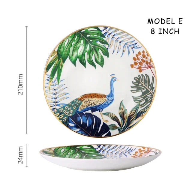 Dinnerware Set Colorful Forest Animal Design Plate Steak Tray Flat Ceramic Tableware 10inch Dish Christmas Gift Gold