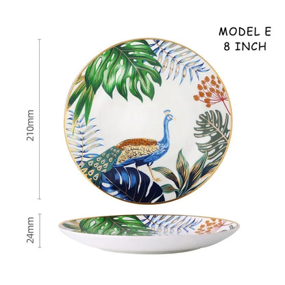 Dinnerware Set Colorful Forest Animal Design Plate Steak Tray Flat Ceramic Tableware 10inch Dish Christmas Gift Gold