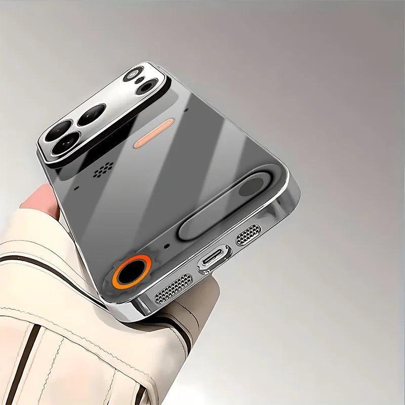 Minimalist Gaming Console Pattern Glass Phone Case For iPhone 11 12 13 14 15 16 17 Pro Max Plus 17 Air Electroplate Silver Cover