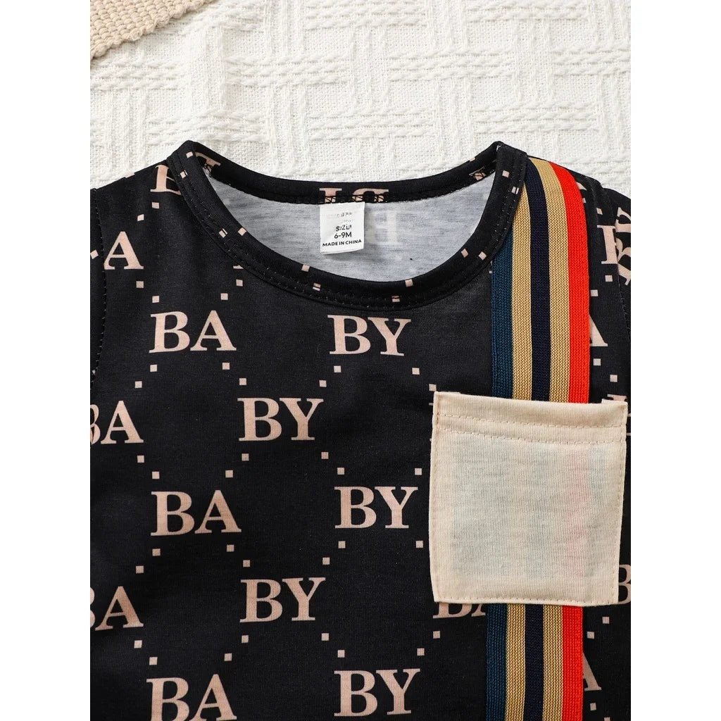 2PCS Summer Toddler Baby Boy Clothing Set T-shirt Letter Short Sleeve Top+Shorts Light Luxury Style for Baby boy 0-3 Years