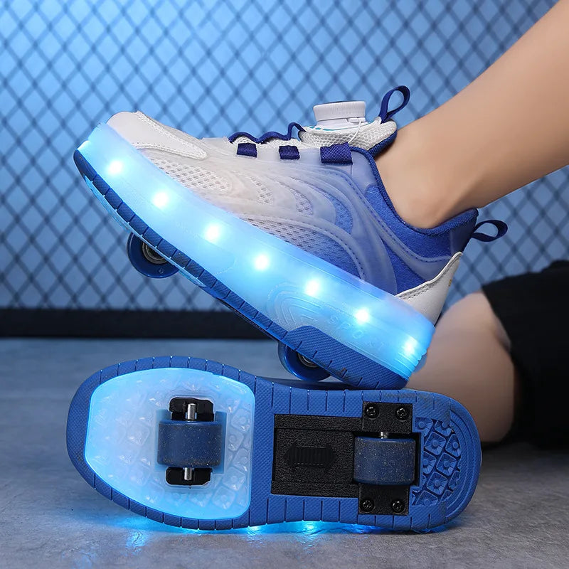 Children LED Flashing Luminous Two Wheels Roller Skate Shoes Kids Boys Girls Glowing Sport Sneaker Skateboard USB Charging Shoes