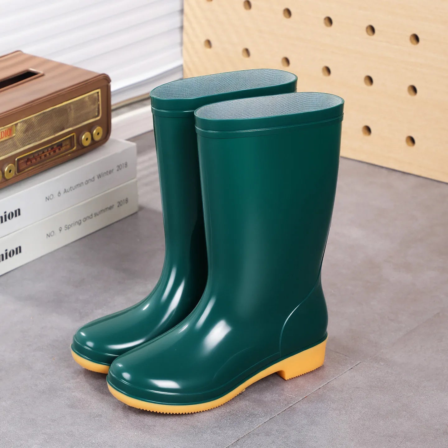 Comemore Rainboots Women High Long Boots Non-slip Waterproof Shoes 2023 New Rain Boots Fashion Print Women's Mid Calf Galoshes