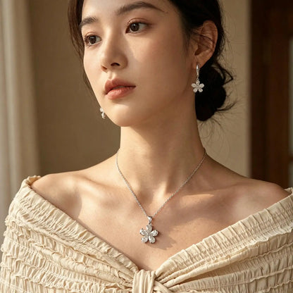 High Quality Solid 925 Sterling Silver Beautiful Flowers Drop Earrings Necklace Jewelry Sets For Women Female Wedding