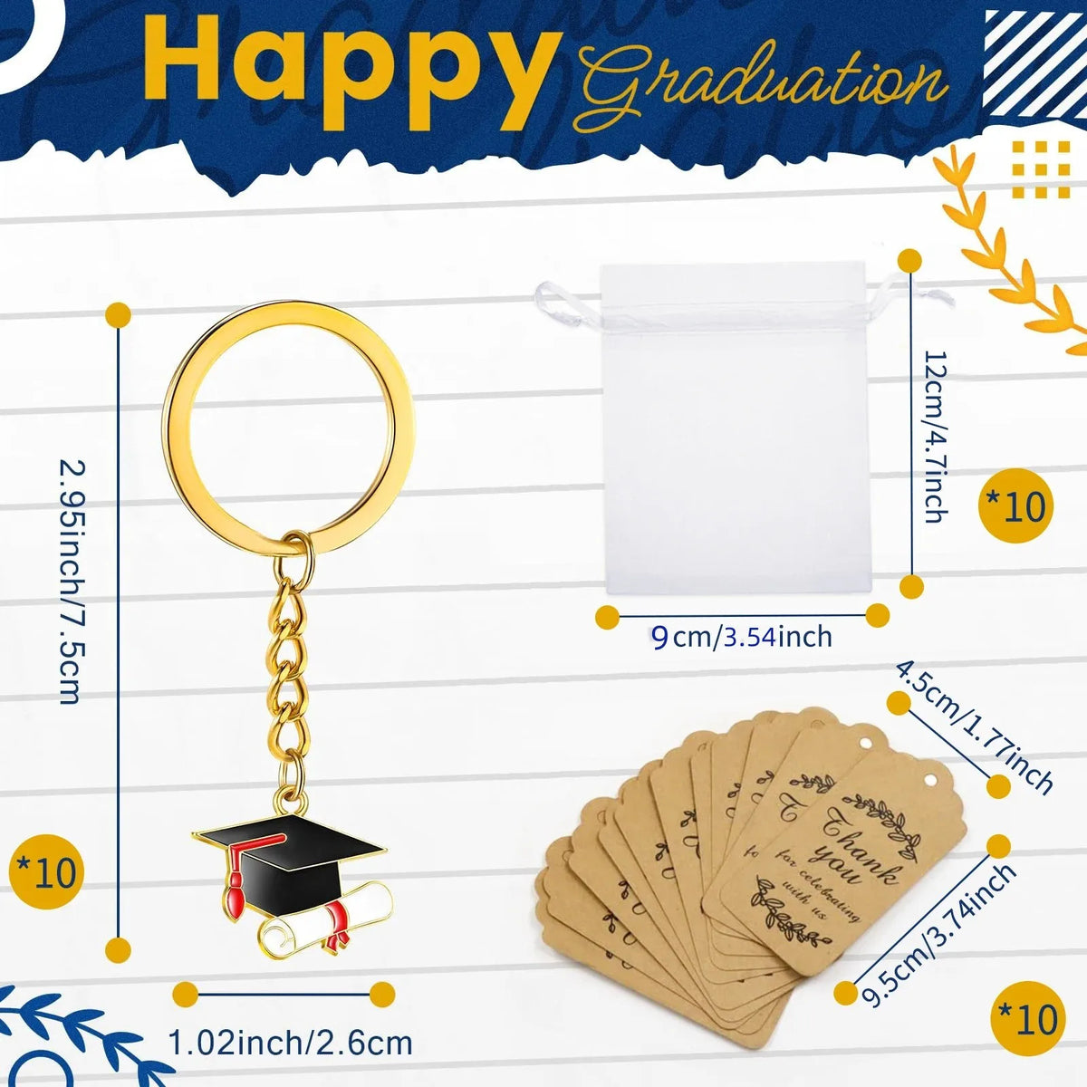10 Sets Graduation Gifts Class of 2024 Graduation Inspirational Keychain Employee Appreciation Motivational Cards Congratulatio