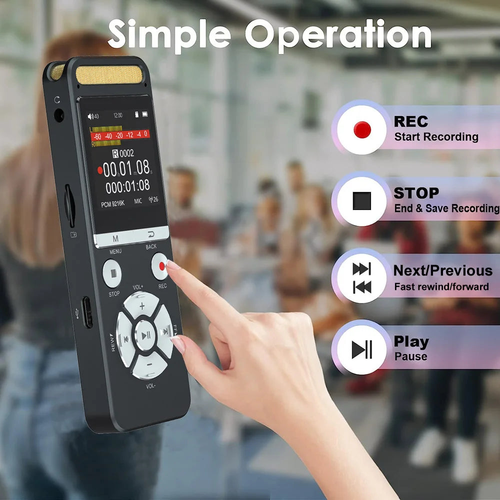 Professional AI Voice Recorder 9126KBPS Hi-Res Audio for Interview Meeting Lecture Evidence Collection Noise Reduction Recorder