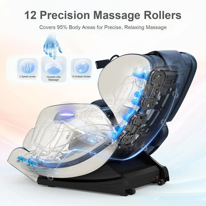 Track Massage Chair Full Body, Zero Gravity Recliner | 12 Fix Rollers, 8 Airbags, 15 Auto Programs, Foot, Custom