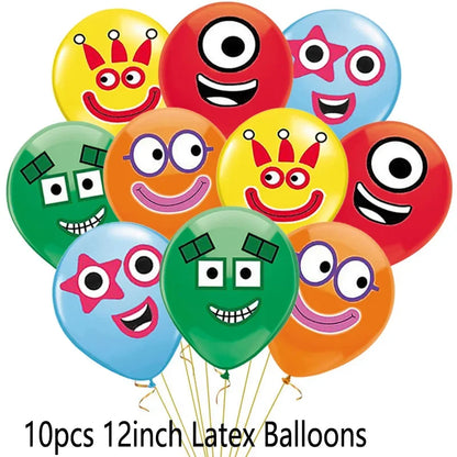 New 1Set Numberblocked Party Supplies TV Show Number Latex Balloons Toy Decor Happy Birthday Banner Bunting Cake Topper Balloon