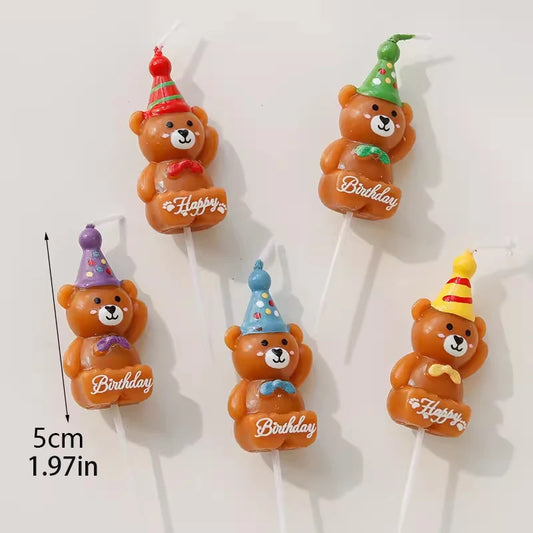 Hot Sale 5PCS Love Little Bear Happy Birthday Cake Candle Children's Tie Letter Bear Party Cartoon Cake Decoration