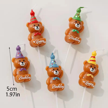 Hot Sale 5PCS Love Little Bear Happy Birthday Cake Candle Children's Tie Letter Bear Party Cartoon Cake Decoration