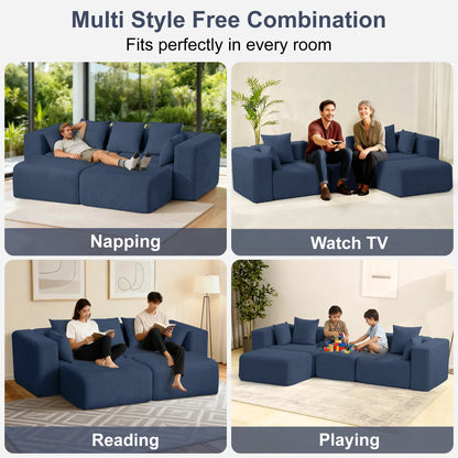 117" Corduroy Boneless Couches, Modular Sectional Sofa, Loveseat Comfy Cloud-Like Couches with 3 Pillows, Deep Seat for Living Room, Compact for Small Spaces
