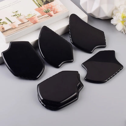 Wholesale Various Shape Black Obsidian Face Gua Sha Tool Sawtooth SPA Massager Acupuncture Facial Beauty Product For Health Care
