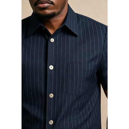 Safari Suits for Men Striped Men Suits with Short Sleeves 2 Pieces Set Summer Stripe Short Sleeve Shirt Pants Business Outfit