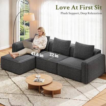 103" Sectional Couch, Locked-in Modular Sectional Sofa, Wood Frame Couches for Living Room, 22" Deep Seat L Shaped, Custom