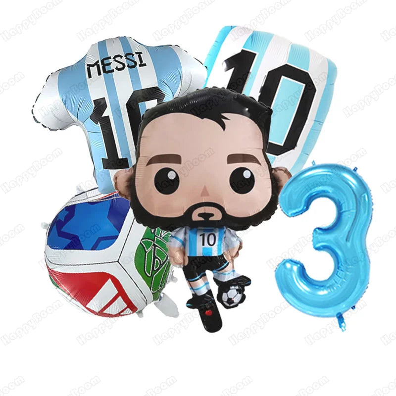 5Pcs Messi Soccer Birthday Aluminum Film Balloons Set Football Themed Birthday Party Decoration Supplies Party Photo Prop