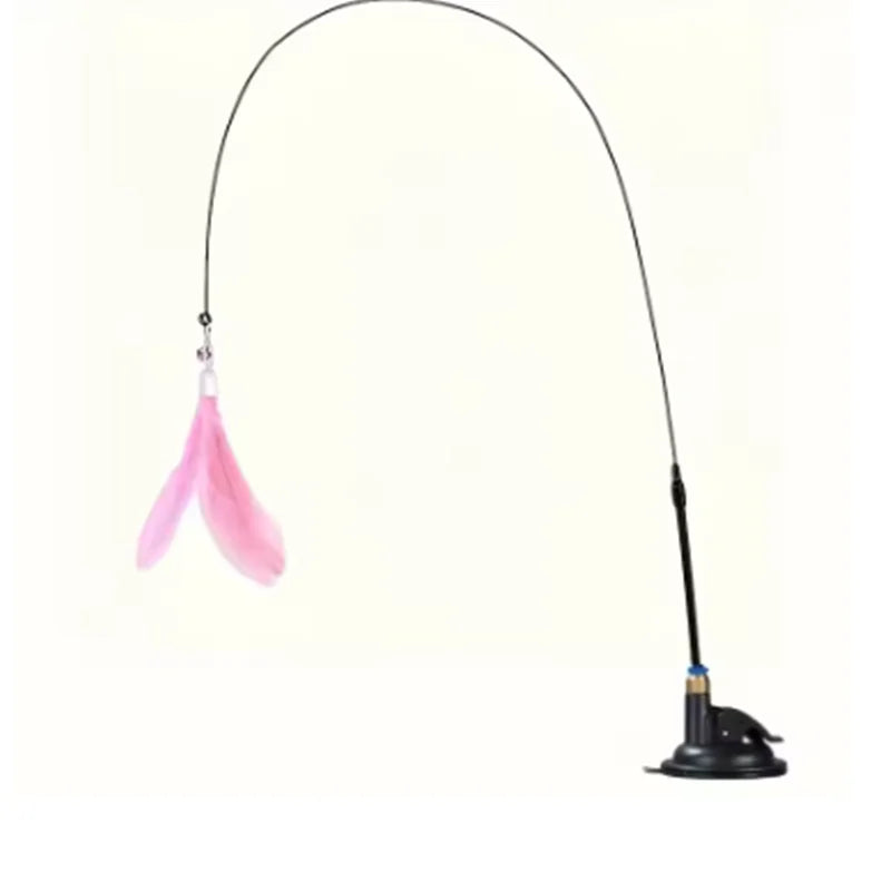 Interactive Cat Toy Handfree Cat Stick Kitten Rainbow Strips Stick Toy Suction Cup Feather Wand Pet Supplies Simulation Feather