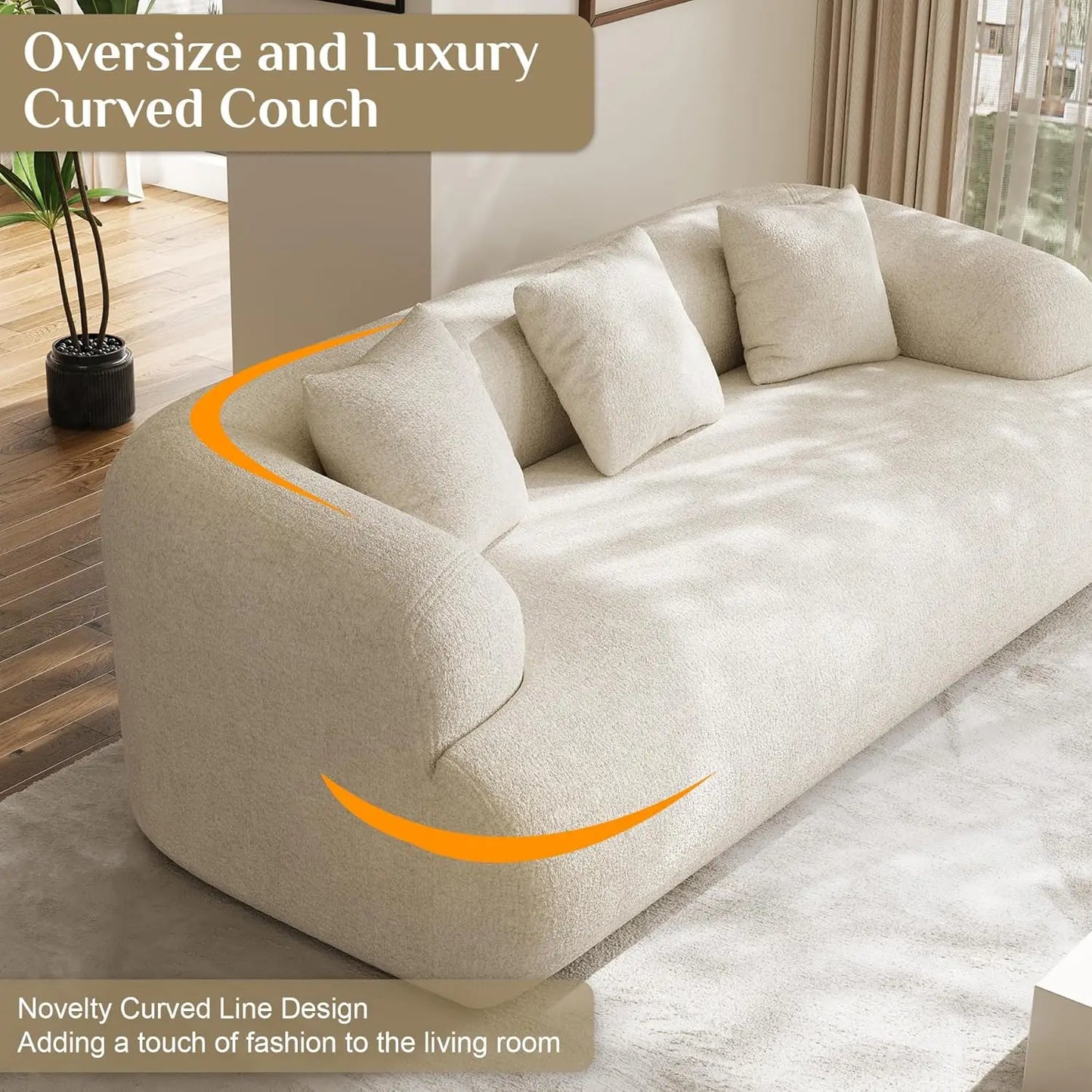 Oversized Sectional Sofa for Living Room, 91" + 76'' Modern Luxury Plush Chenille Extra Deep & Wide Seat Curved, Customized