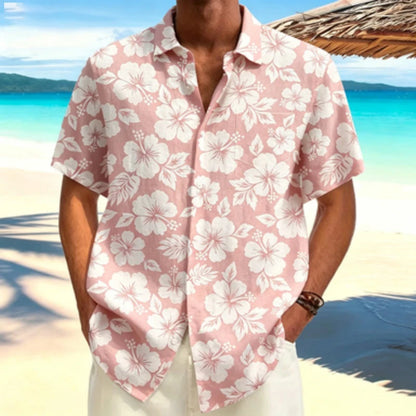 Men's short sleeved shirt light mature style Fusang flower short sleeved printed shirt European and American workplace business