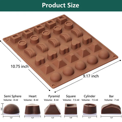 Chocolate Molds Silicone with 30 Cavities 6 Different Shapes for Making Larger Candy/Gummy/Cake Décor for Party&Celebration