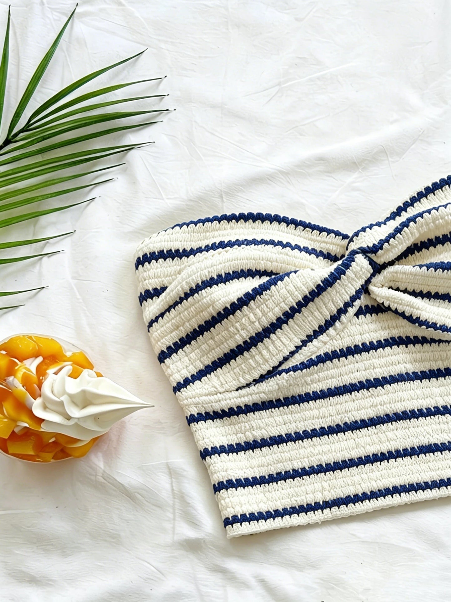 Striped Knit 2-Piece Set, Twist-Front Bandeau Top + Shorts