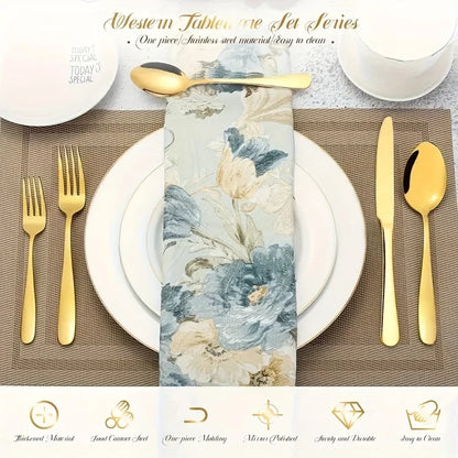 30/60-Piece Luxury Golden Flatware Set, Stainless Steel Cutlery Includes Dinner Spoons,Dinner Forks, Salad Forks, Dinner Knives