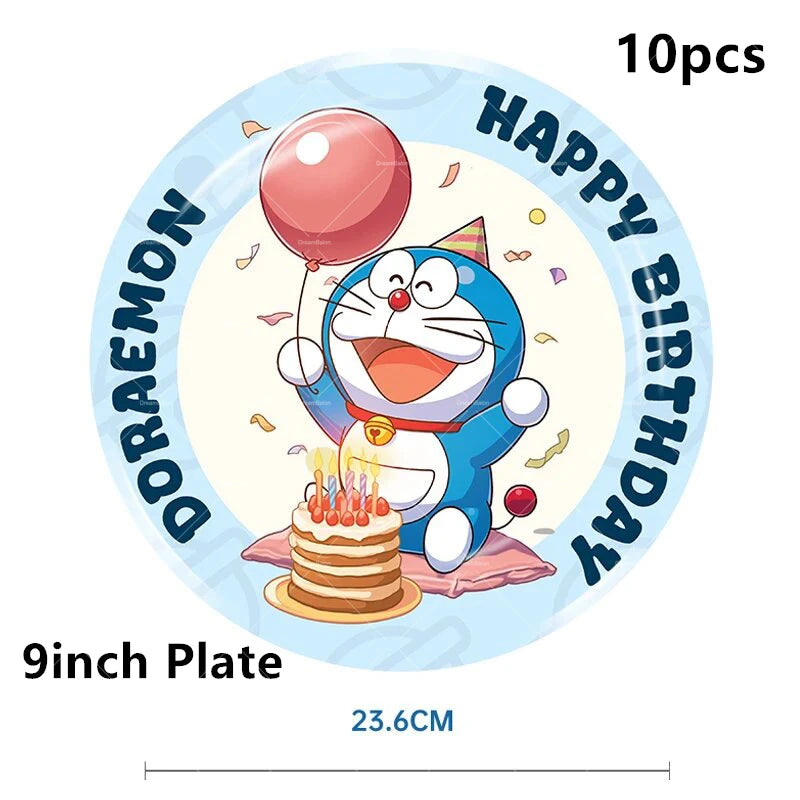 Doraemoned Balloons Cartoon Blue Jingle Cat Party Decoration Supplies Happy Birthday Banner Disposable Tableware Kid Cake Topper