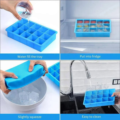 15 Grids Ice Cube Trays 100% Food Grade Silicone Ice Molds Easy Release Flexible Ice Cubes Mould with Lid for Whiskey Cocktail