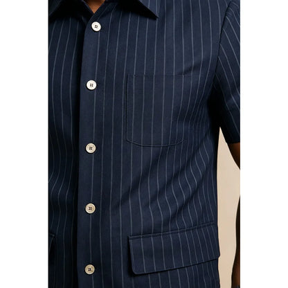 Safari Suits for Men Striped Men Suits with Short Sleeves 2 Pieces Set Summer Stripe Short Sleeve Shirt Pants Business Outfit