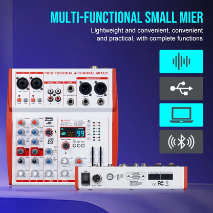 MW4 Professional 4 Channel Audio Mixer | 99 DSP Effects, +48V Phantom Power, USB Sound Console for Live Streaming, Karaoke, Studio Podcast