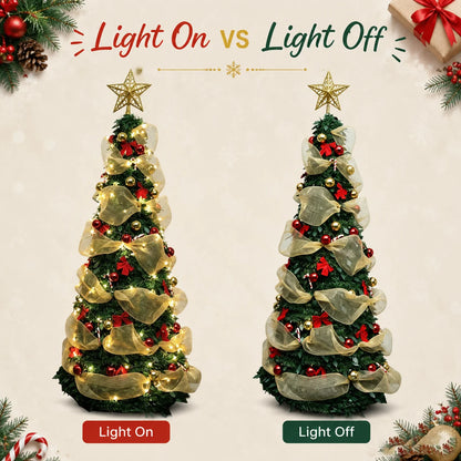 Foldable PVC Christmas Tree 1.5/1.8/2.1M with DIY Ornaments & USB Remote LED String Lights, Retractable Xmas Tree for Home Holid