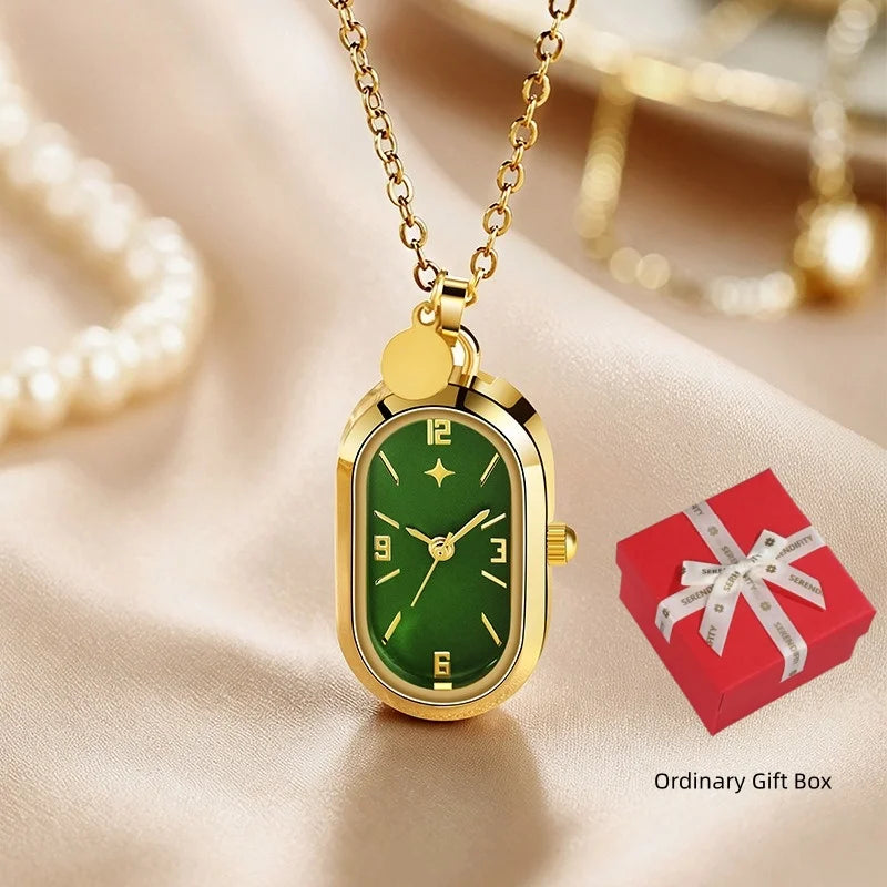 Women's Pendant Watch Oval Necklace Elegant Quartz Pocket Watch Fashion Jewelry Luxurious and Compact Valentine's Day Gift