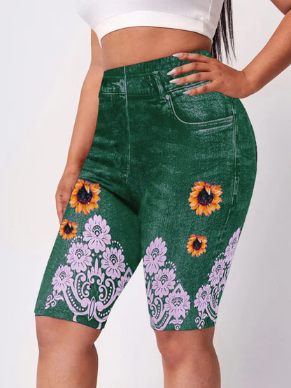 Jeans Look Leggings Women High Waist Plus Size Skinny Shorts Super Elastic Cool Summer Jogging Pants