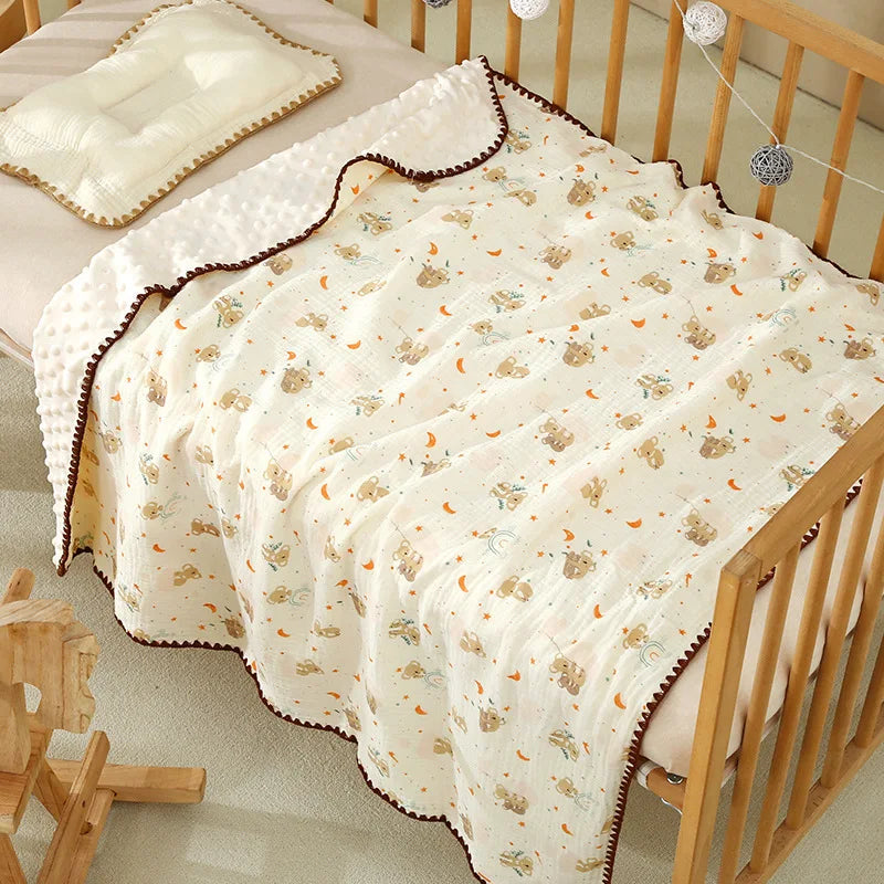 Newborn Bear Print Blanket Pure Cotton Double Gauze Blanket Baby Blanket Bath Towel Baby Blanket Baby Swaddle 100X100CM