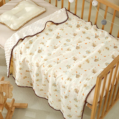 Newborn Bear Print Blanket Pure Cotton Double Gauze Blanket Baby Blanket Bath Towel Baby Blanket Baby Swaddle 100X100CM