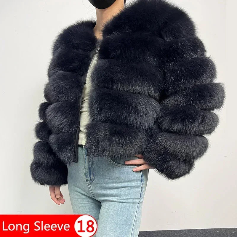 2023 Natural Real Fox Fur Coat Women Winter Warm Luxury Fur Jacket Detachable Long Sleeves Female Vest Furry Coats Outerwear