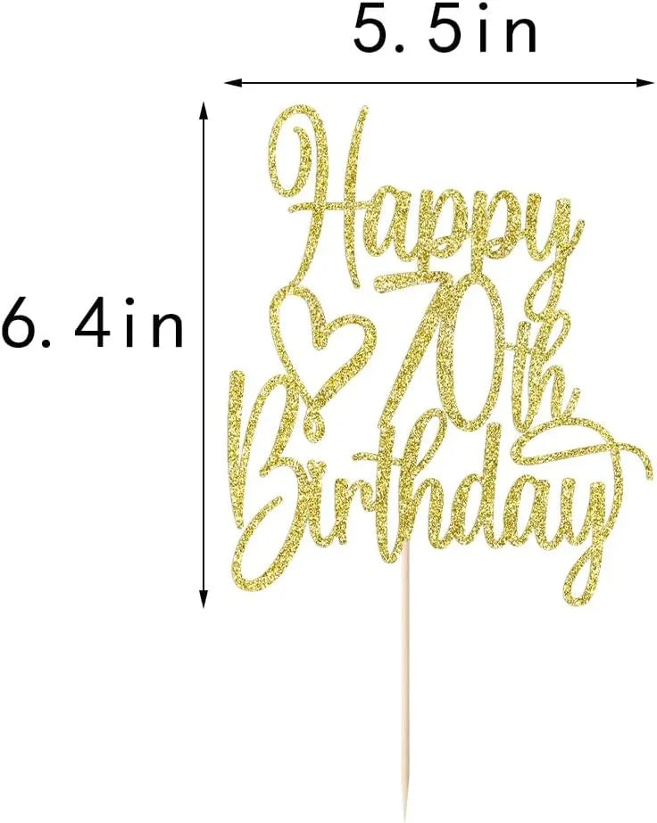 Gold Glitter Happy 70th Birthday Cake Topper - Cheers to 70 Years Cake Topper, 70 & Fabulous Cake Decoration