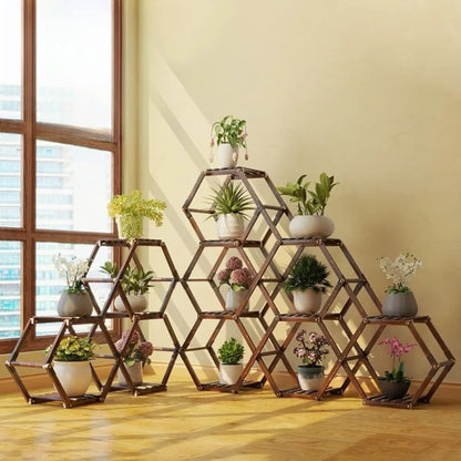 Solid Wood Plant Stand Outdoor for Multiple Plants Carbonized Wood Flower Pot Holder Heavy Duty Load Balcony Garden Home Decor