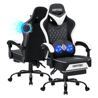 400lbs Gaming Chair with Speakers Massage Computer Gaming Chairs for Adults Reclining bluetooth Gamer Chair with Footrest