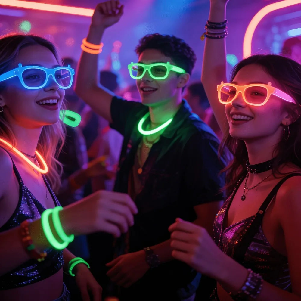 5/12pcs UV Glow in The Dark Glasses Fashion Colorful Birthday Light Up Fluorescent Glasses for Fun Neon Party