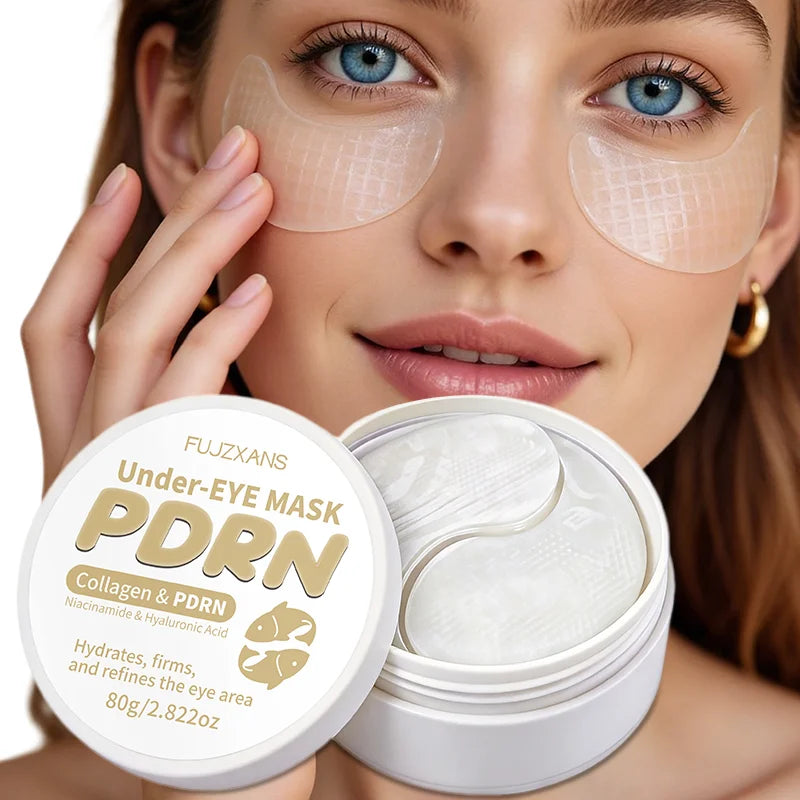 PDRN Eye Patches 60 Pcs，Clear Collagen Eye Mask For Dark Circle And Puffiness，Brightening Firming with Niacinamide HA Sodium