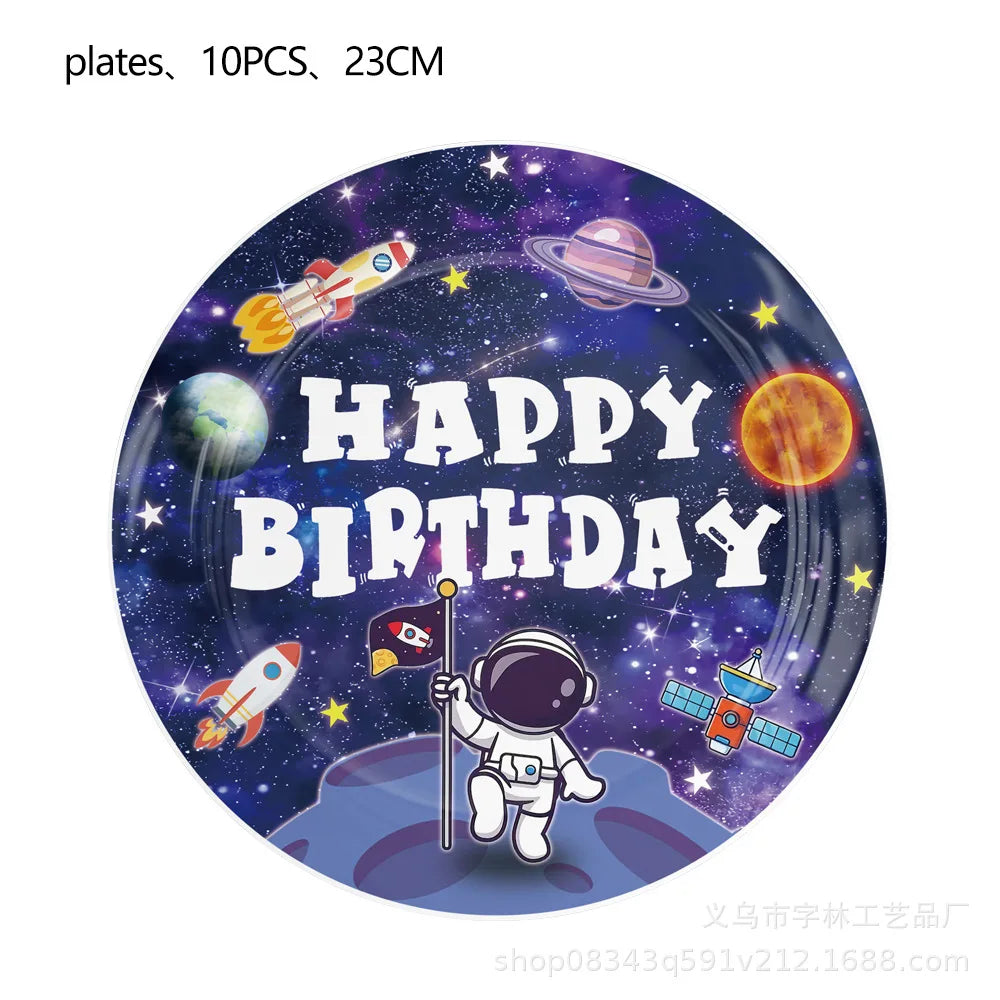Planet Astronaut Birthday Party Decoration Paper Cup Plate Napkin Balloon Tablecloth  For Kids Baby Shower Party Supplies Gifts