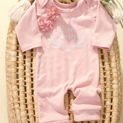 2pcs Newborn Rompers Spring Autumn Baby Girl Clothes Floral Cotton Blend Jumpsuit Overall + Hat Suit for 0-6 months