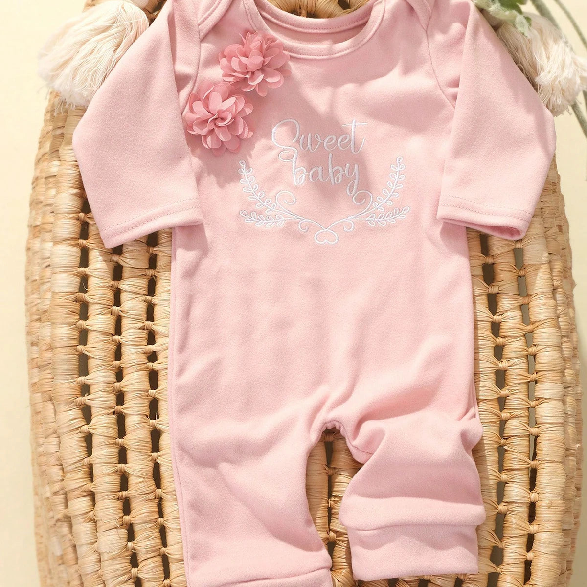 2pcs Newborn Rompers Spring Autumn Baby Girl Clothes Floral Cotton Blend Jumpsuit Overall + Hat Suit for 0-6 months