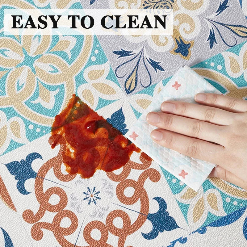 PVC Kitchen Carpet Waterproof Non-Slip Oil-proof Leather Floor Mat Large Size Rug Retro American-Style Home Decor Rugs Alfombra