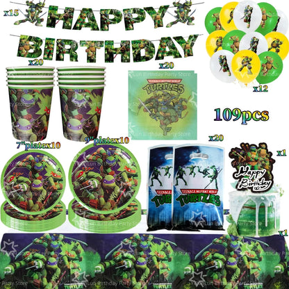 Cartoon Turtles Birthday Party Decorations Tableware Tablecloth Cup Plate Bag Napkins Balloon Baby Shower Turtles Party Favors