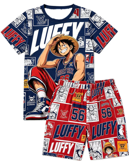 Bandai One Piece D Luffy Laugh Anime Print T-Shirt Drawstring Shorts
